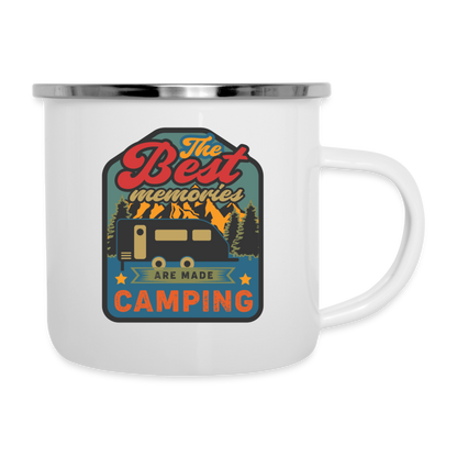 Emaille-Tasse "The best memories are made camping" - weiß
