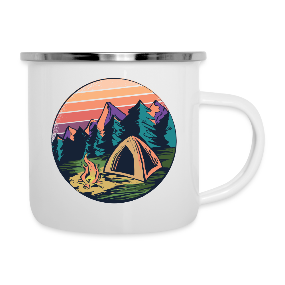 Emaille-Tasse "Campingzelt" - weiß