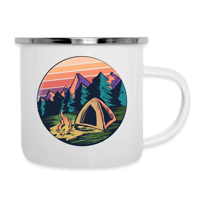 Emaille-Tasse "Campingzelt" - weiß