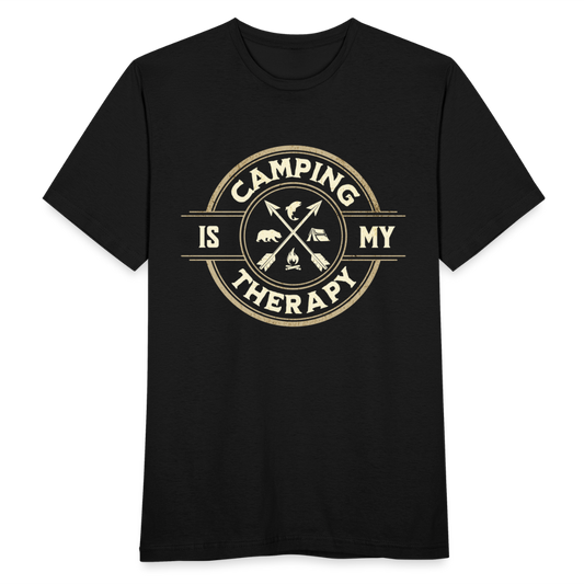 Männer T-Shirt "Camping is my therapy" (Vintage Style) - Schwarz