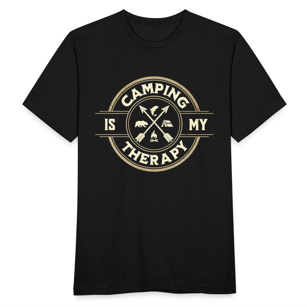 Männer T-Shirt "Camping is my therapy" (Vintage Style) - Schwarz