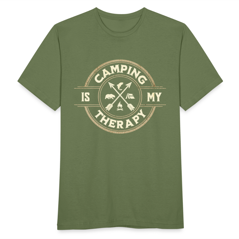 Männer T-Shirt "Camping is my therapy" (Vintage Style) - Militärgrün