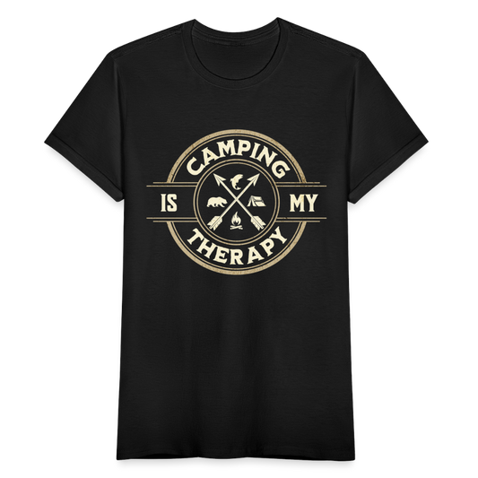 Frauen T-Shirt "Camping is my therapy" (Vintage Style) - Schwarz