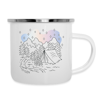 Emaille-Tasse "Camping in den Wäldern" - weiß
