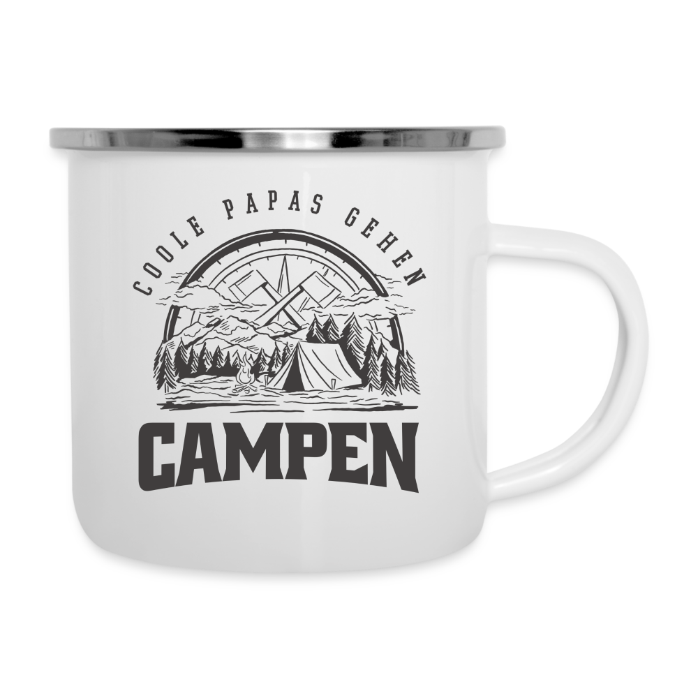 Emaille-Tasse "Coole Papas gehen Campen" - weiß