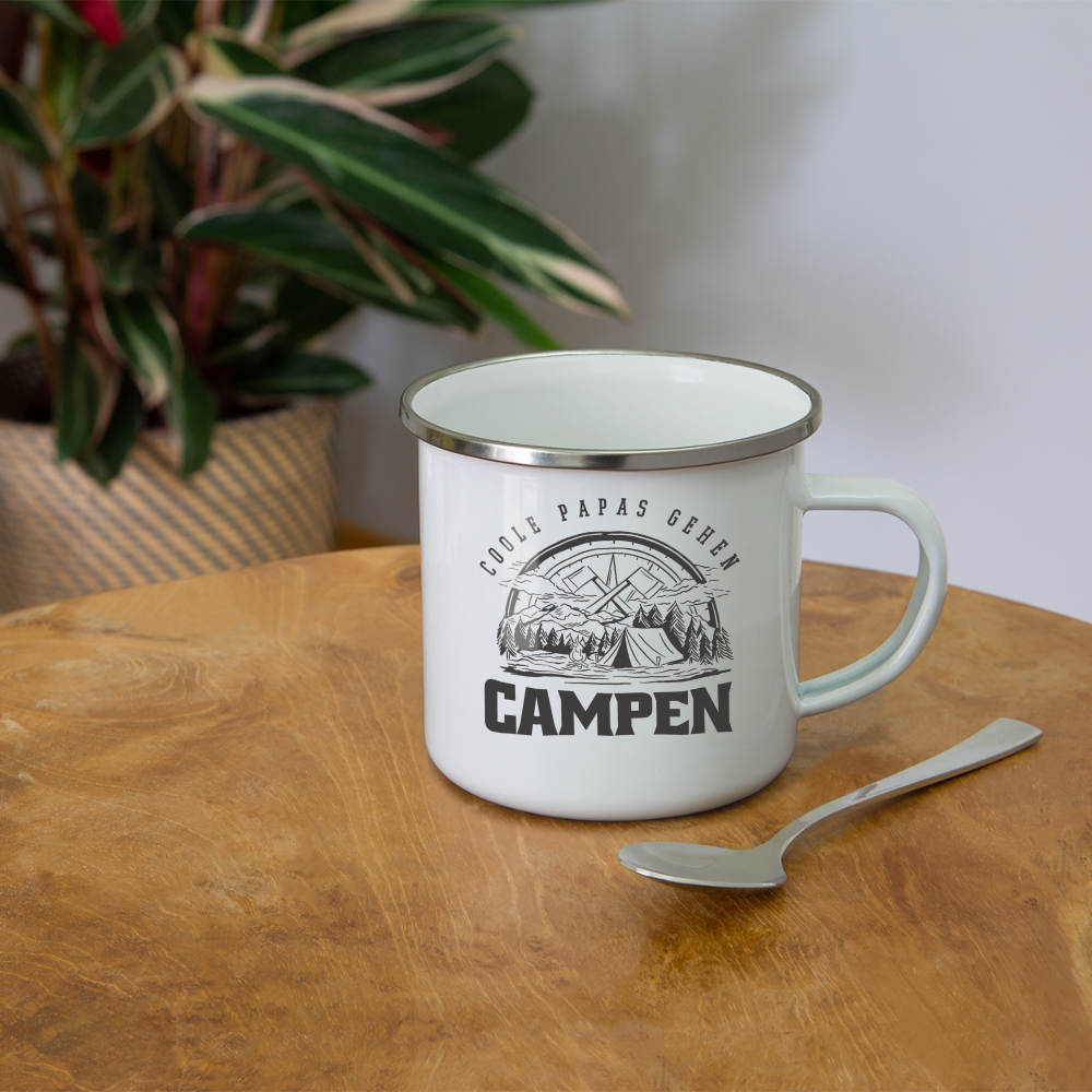 Emaille-Tasse "Coole Papas gehen Campen" - weiß