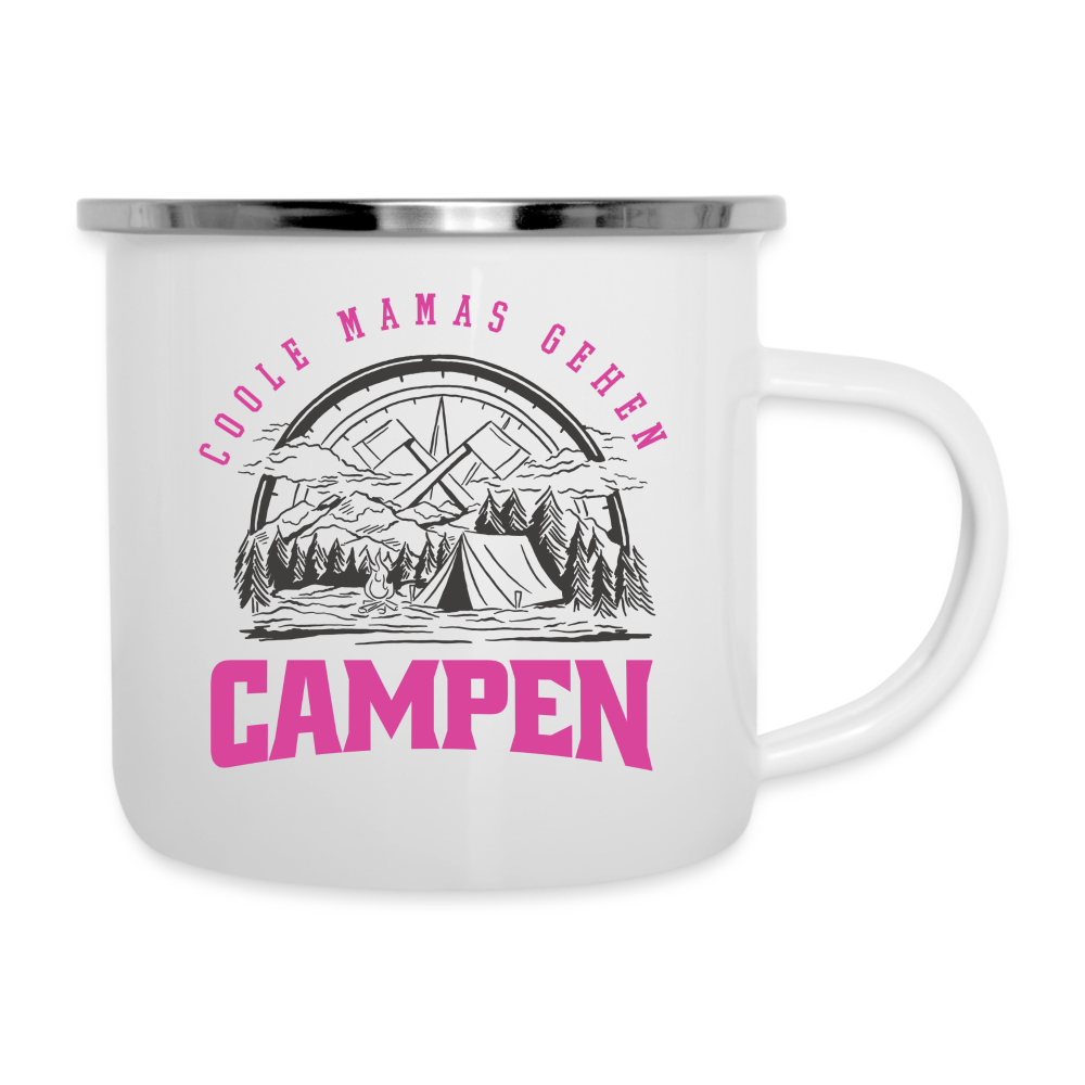 Emaille-Tasse "Coole Mamas gehen Campen" - weiß