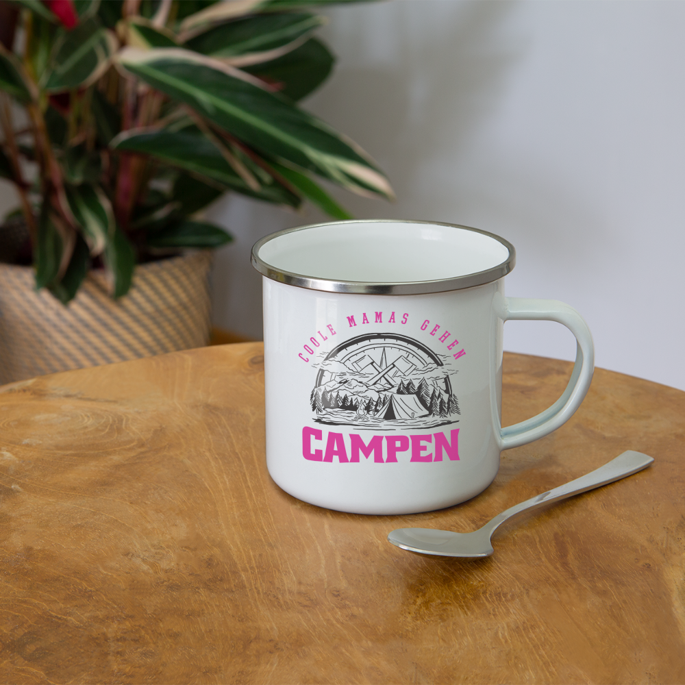 Emaille-Tasse "Coole Mamas gehen Campen" - weiß