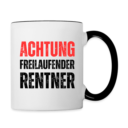 Tasse "Achtung freilaufender Rentner" - Weiß/Schwarz