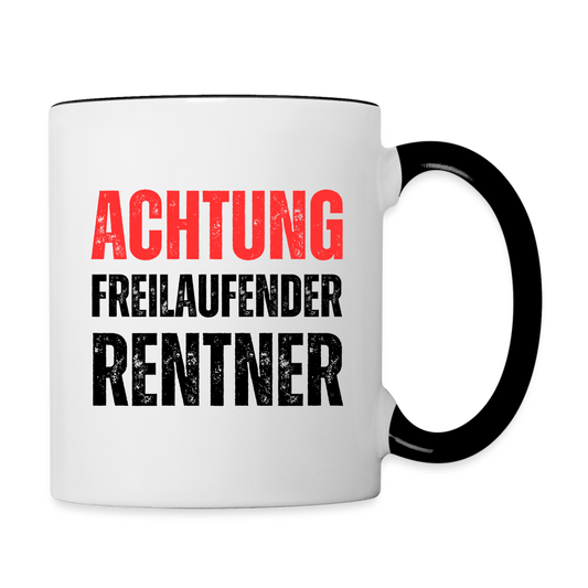 Tasse "Achtung freilaufender Rentner" - Weiß/Schwarz