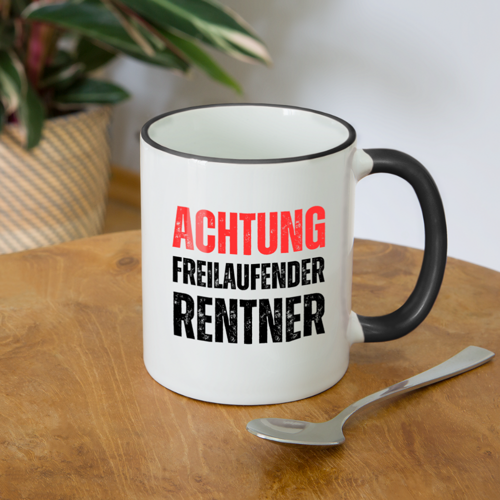 Tasse "Achtung freilaufender Rentner" - Weiß/Schwarz