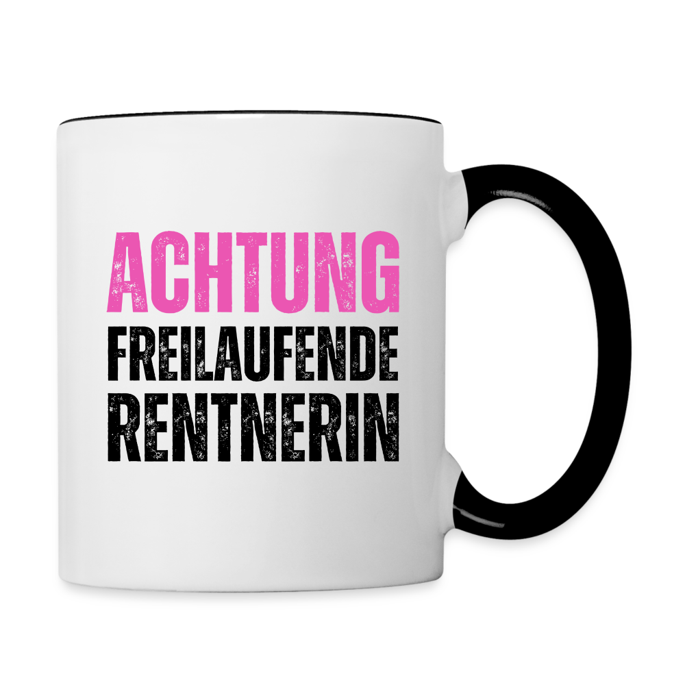 Tasse "Achtung freilaufende Rentnerin" - Weiß/Schwarz