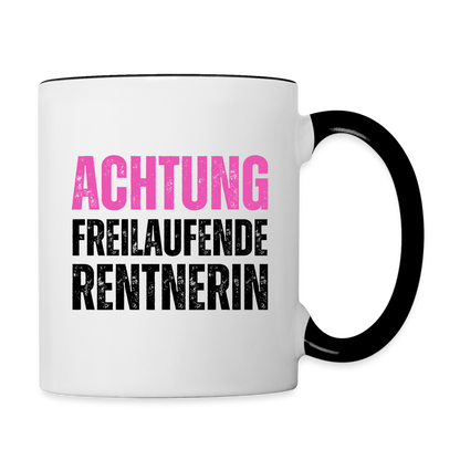 Tasse "Achtung freilaufende Rentnerin" - Weiß/Schwarz