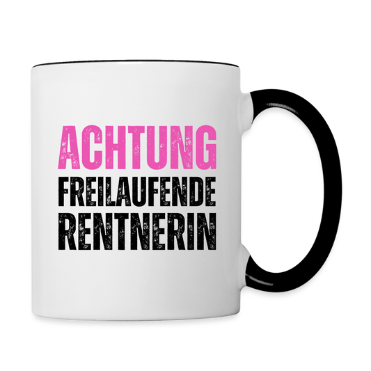 Tasse "Achtung freilaufende Rentnerin" - Weiß/Schwarz