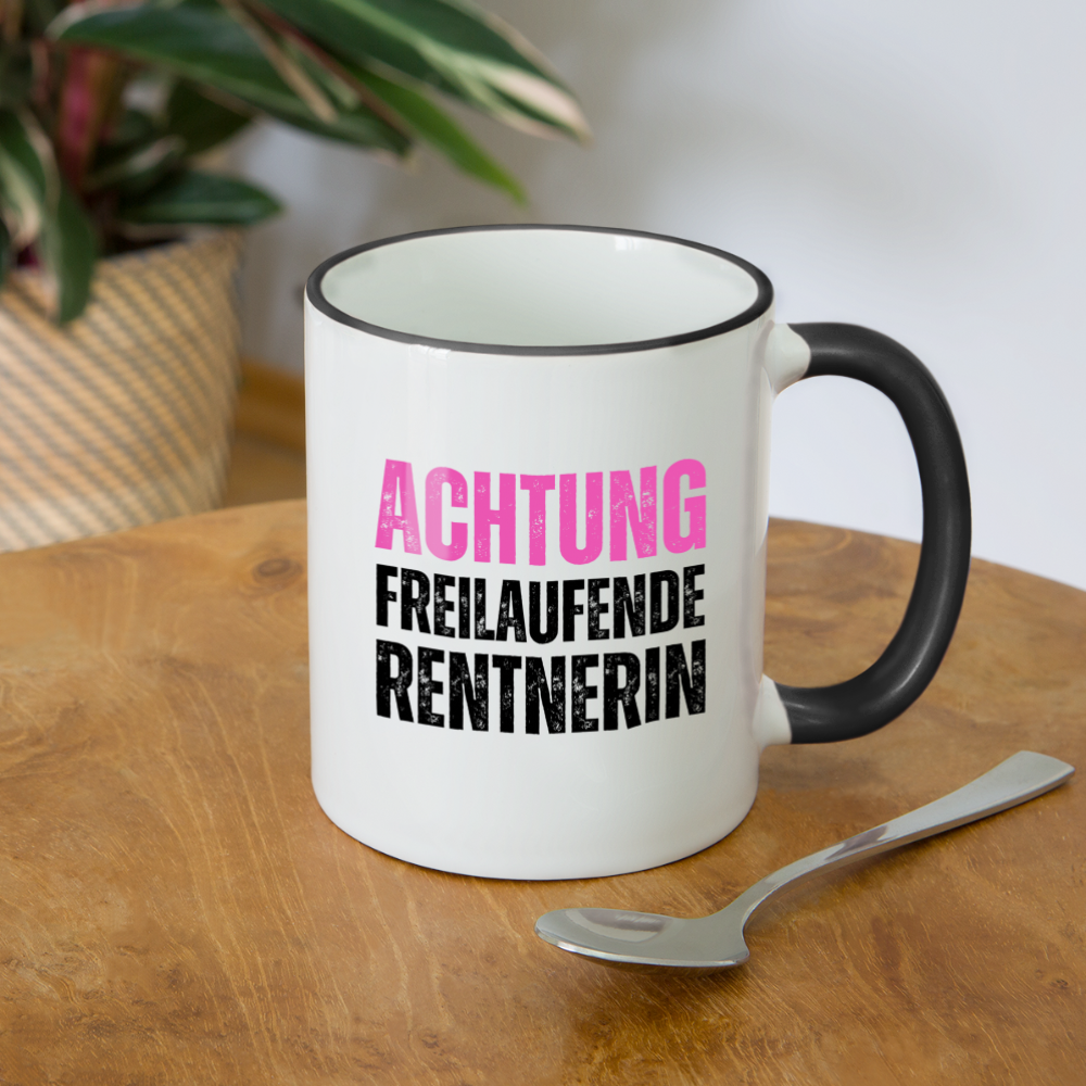 Tasse "Achtung freilaufende Rentnerin" - Weiß/Schwarz