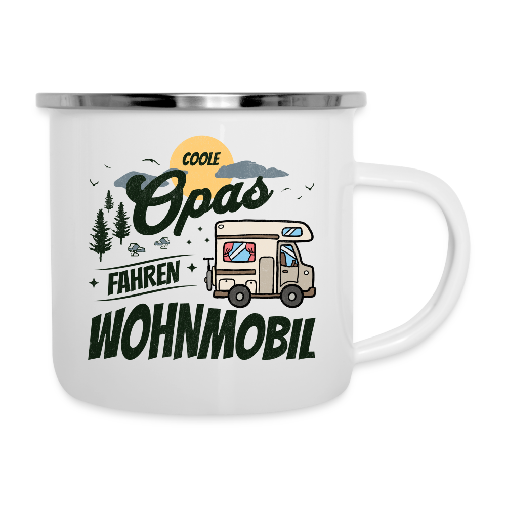 Emaille-Tasse "Coole Opas fahren Wohnmobil" - weiß