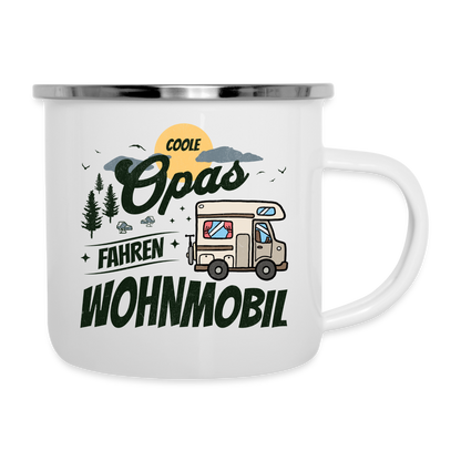 Emaille-Tasse "Coole Opas fahren Wohnmobil" - weiß