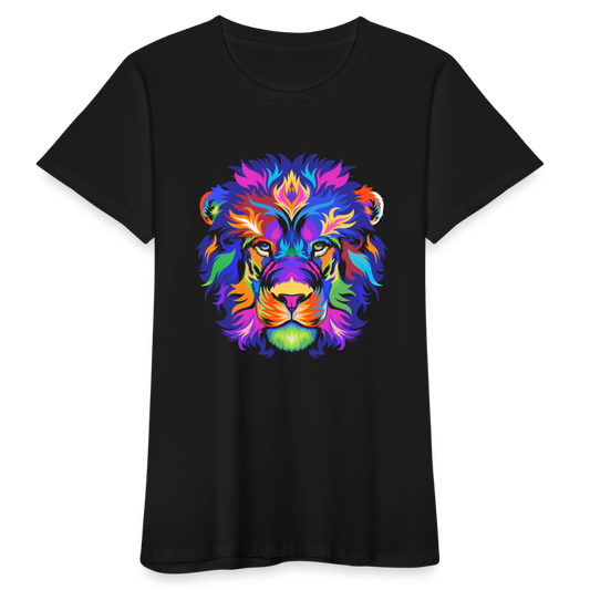 Frauen Bio-T-Shirt "Farbenfroher Löwe" - Schwarz