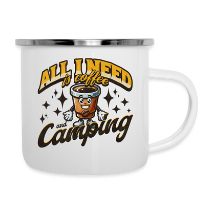 Emaille-Tasse "All i need is coffee and camping" - weiß