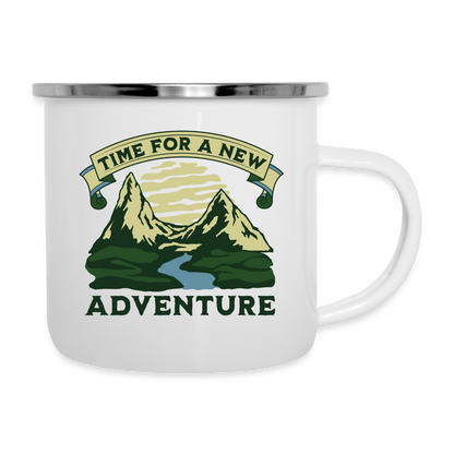 Emaille-Tasse "Time for a new adventure" - weiß