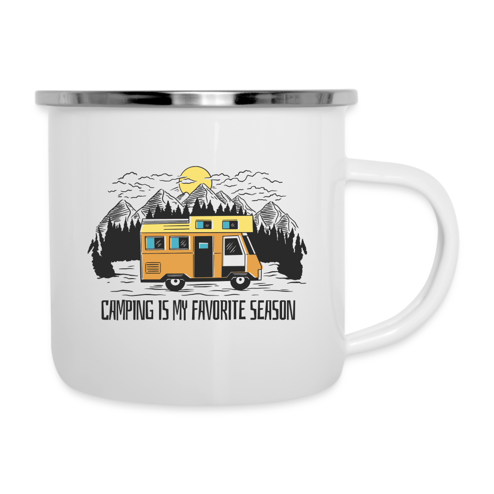 Emaille-Tasse "Camping is my favorite Season" - weiß