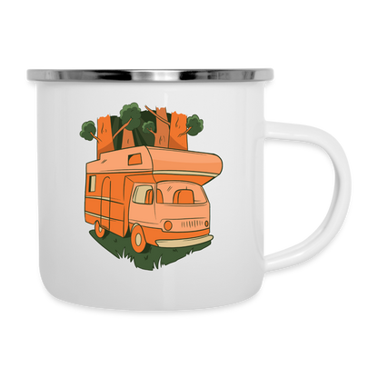 Emaille-Tasse "Wohnmobil im Wald" - weiß