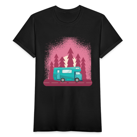 Frauen T-Shirt "Wohnwagen Waldmotiv" - Schwarz