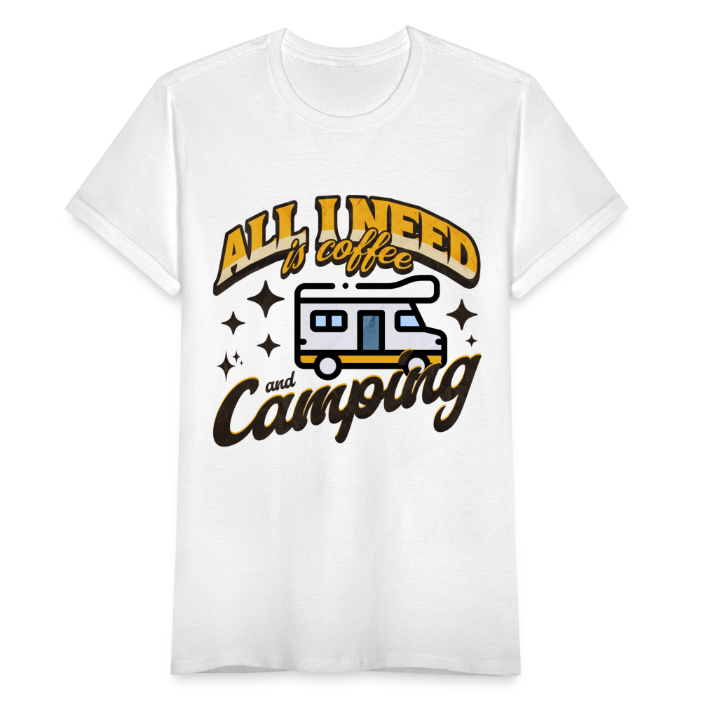 Frauen T-Shirt "All i need is coffee and camping" (Wohnmobil-Motiv) - weiß