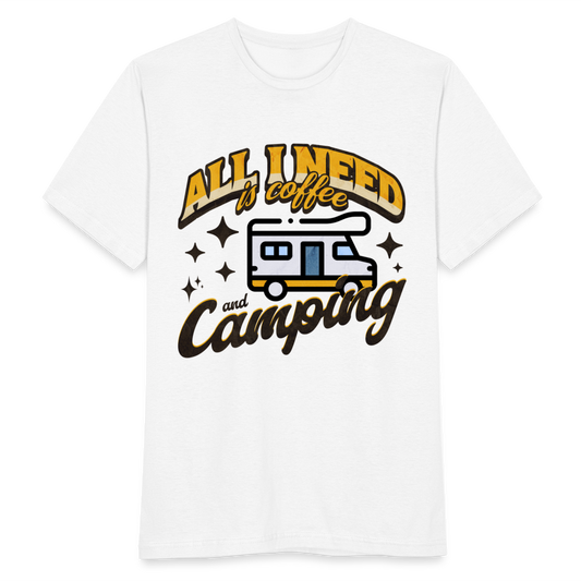 Männer T-Shirt "All i need is coffee and camping" (Wohnmobil-Motiv) - weiß