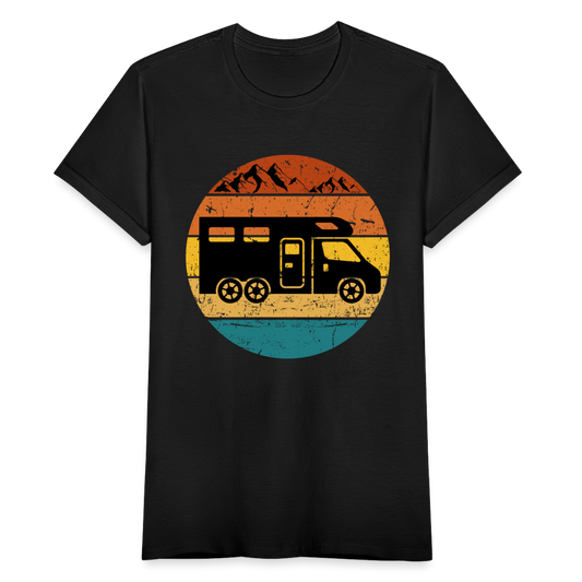 Frauen T-Shirt "Wohnmobil im Retro-Stil Sonnenuntergang" - Schwarz