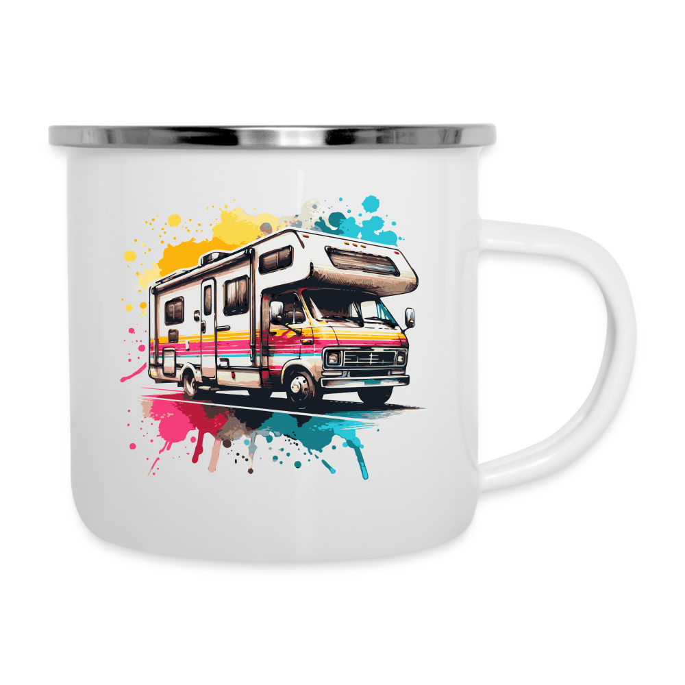 Emaille-Tasse "Wohnmobil im Wasserfarben Style" - weiß