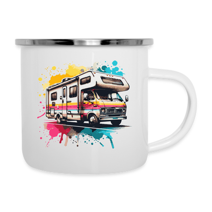 Emaille-Tasse "Wohnmobil im Wasserfarben Style" - weiß