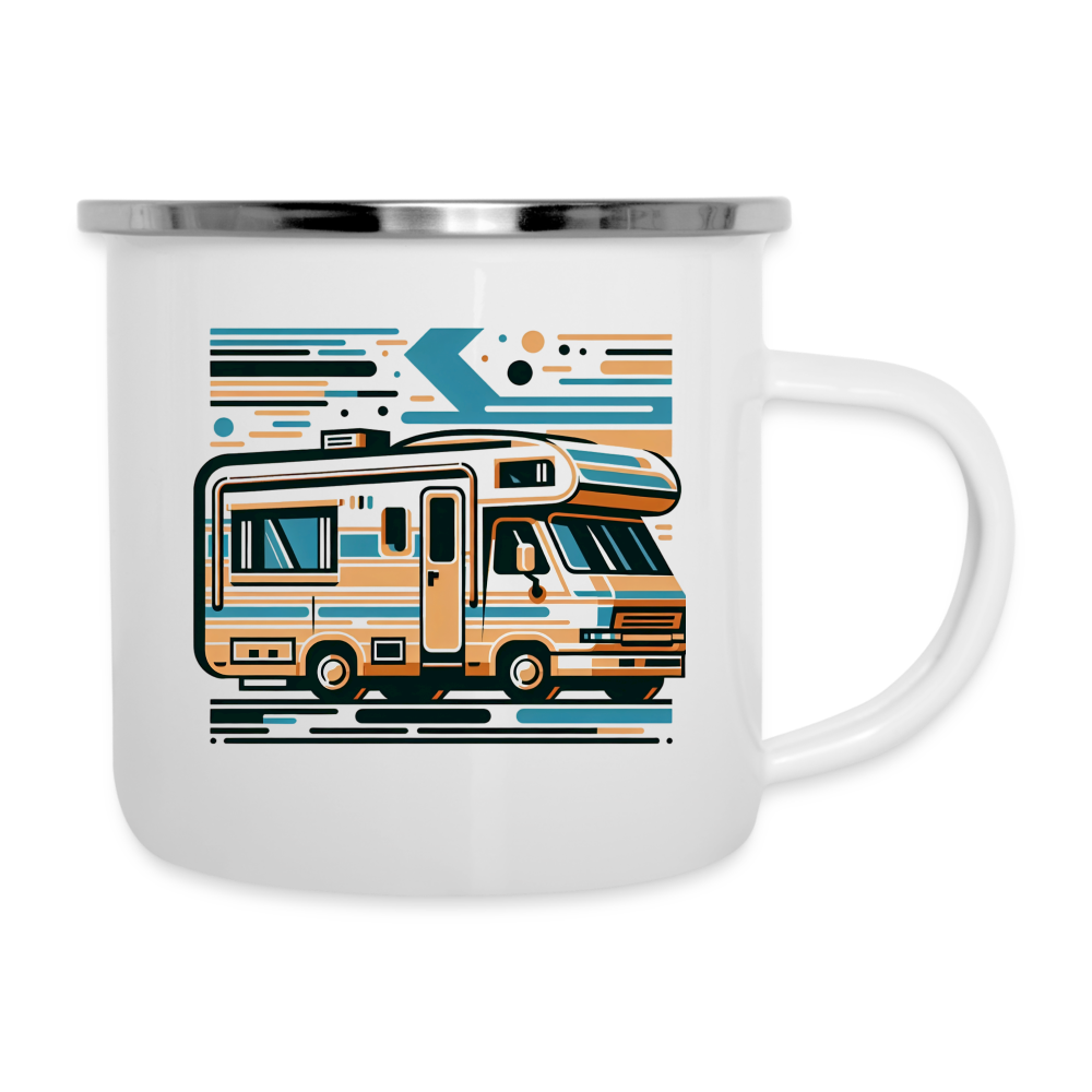 Emaille-Tasse "Kreatives Wohnmobil" - weiß