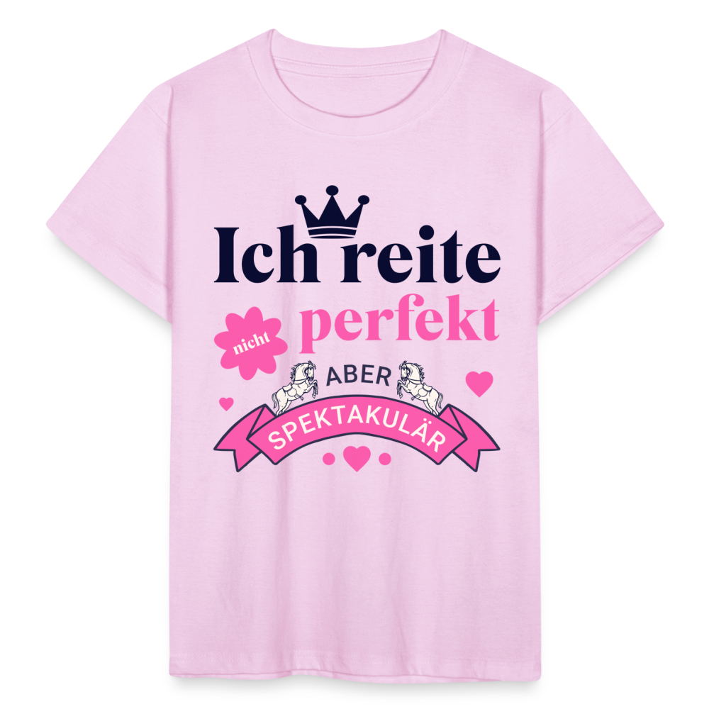 Kinder T-Shirt "Ich reite nicht perfekt, aber spektakulär" - Hellrosa