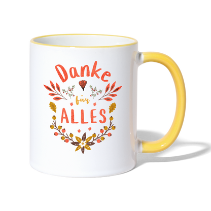 Tasse "Danke für alles" (Blumenmotiv) - Weiß/Gelb