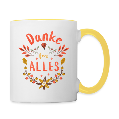 Tasse "Danke für alles" (Blumenmotiv) - Weiß/Gelb