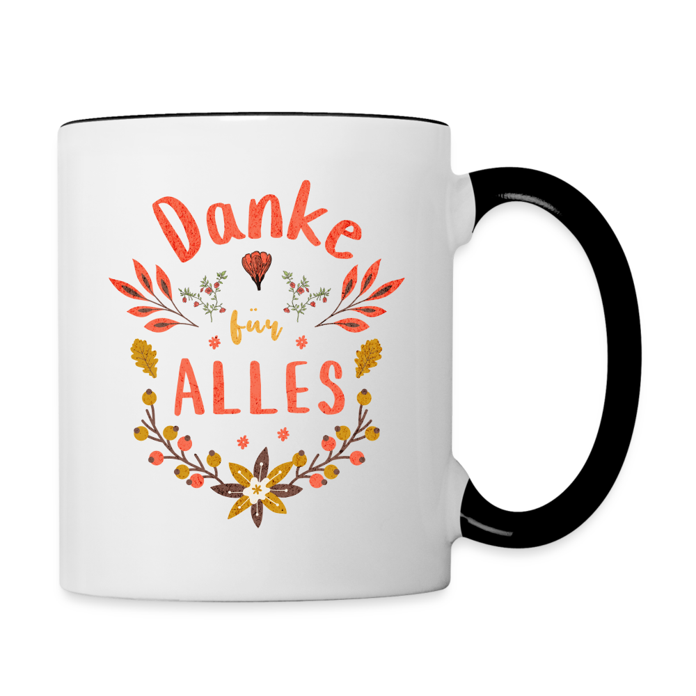 Tasse "Danke für alles" (Blumenmotiv) - Weiß/Schwarz