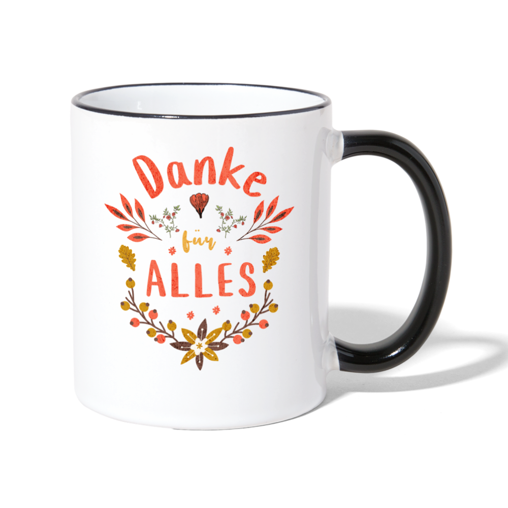 Tasse "Danke für alles" (Blumenmotiv) - Weiß/Schwarz