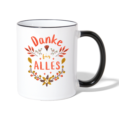Tasse "Danke für alles" (Blumenmotiv) - Weiß/Schwarz