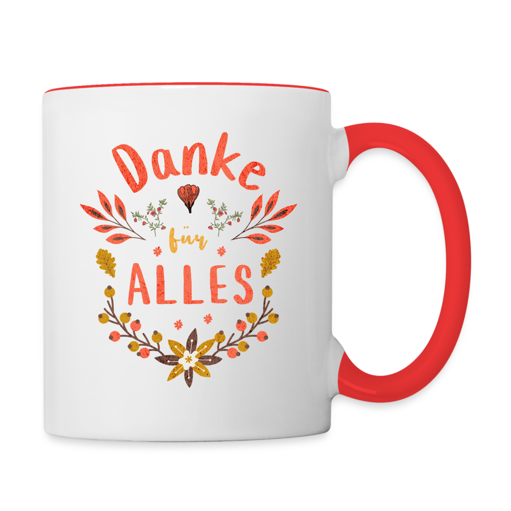 Tasse "Danke für alles" (Blumenmotiv) - Weiß/Rot