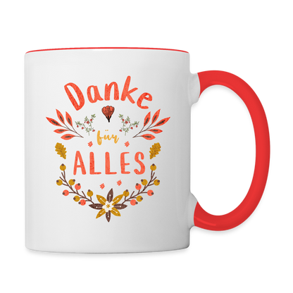 Tasse "Danke für alles" (Blumenmotiv) - Weiß/Rot