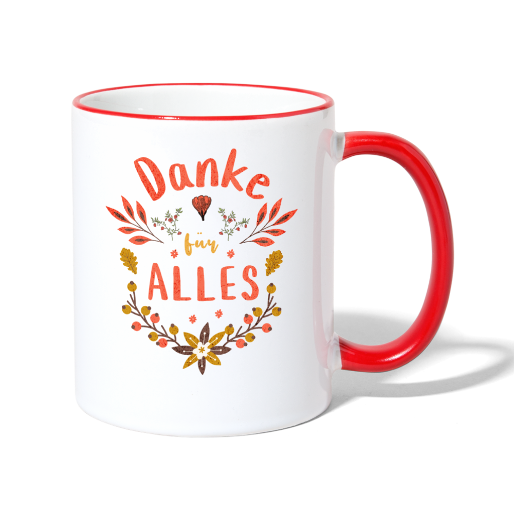 Tasse "Danke für alles" (Blumenmotiv) - Weiß/Rot