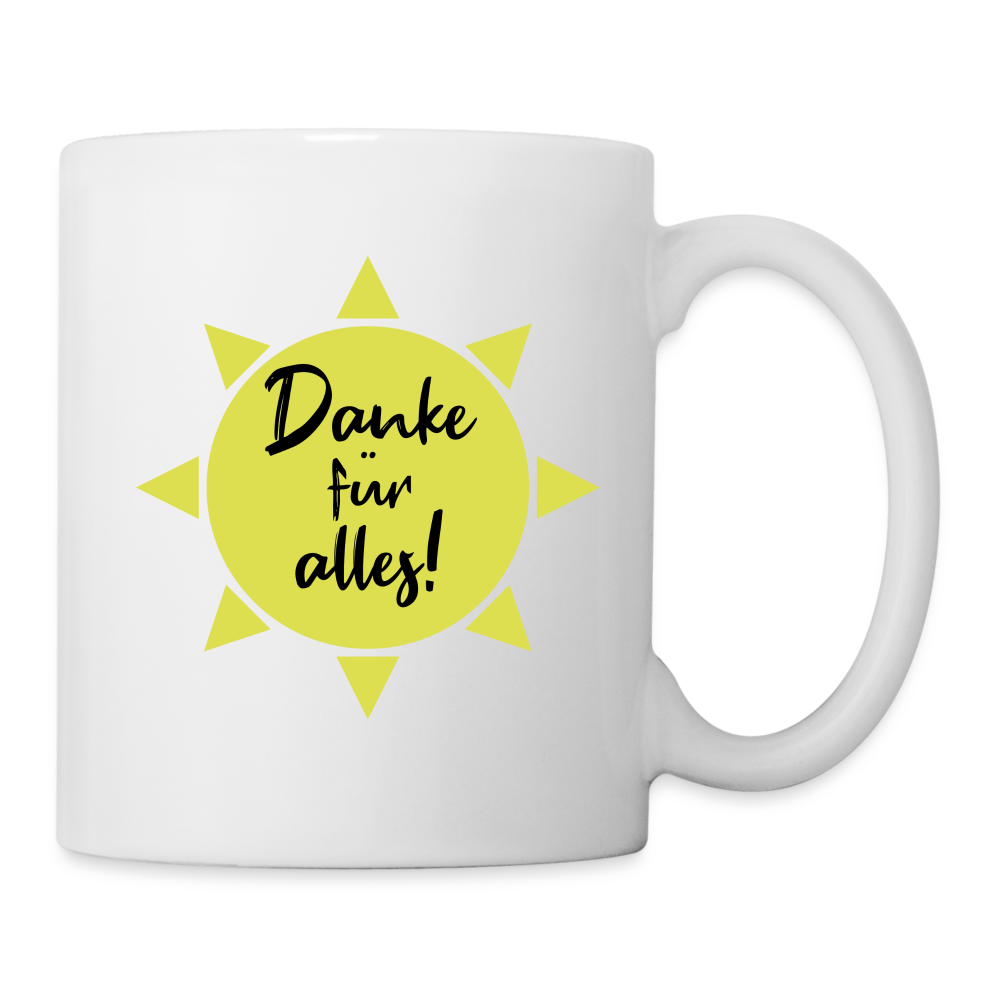 Tasse "Danke für alles" (Sonnenmotiv) - weiß