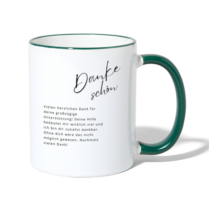 Tasse "Dankeschön" (Für großzügige Unterstützung) - Weiß/Dunkelgrün