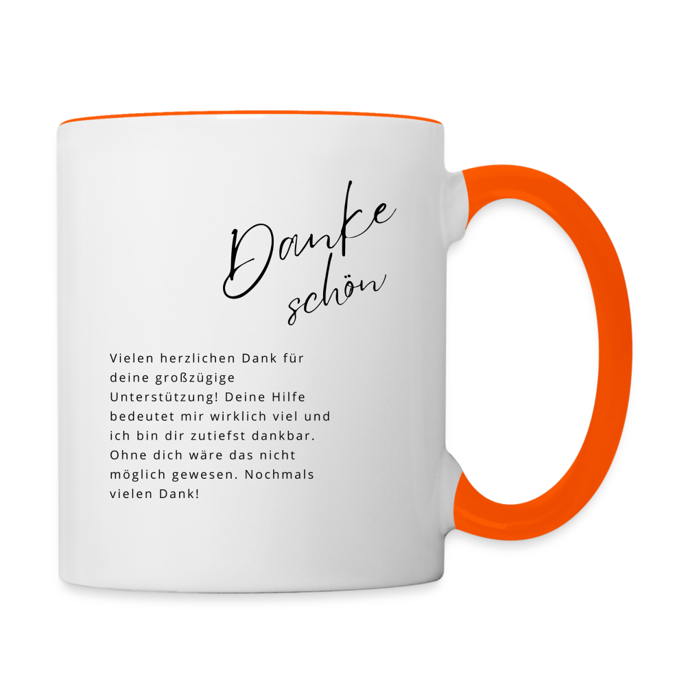 Tasse "Dankeschön" (Für großzügige Unterstützung) - Weiß/Orange