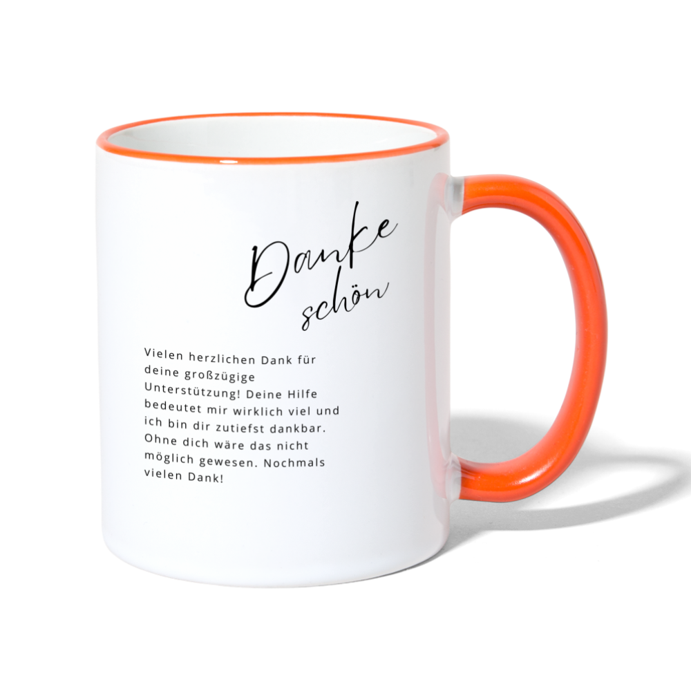 Tasse "Dankeschön" (Für großzügige Unterstützung) - Weiß/Orange