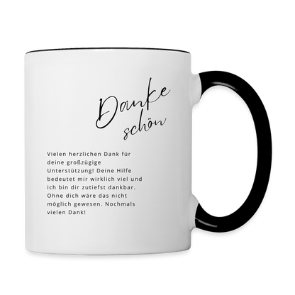 Tasse "Dankeschön" (Für großzügige Unterstützung) - Weiß/Schwarz