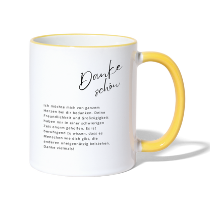 Tasse "Dankeschön" (Schwierige Zeit) - Weiß/Gelb