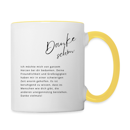 Tasse "Dankeschön" (Schwierige Zeit) - Weiß/Gelb