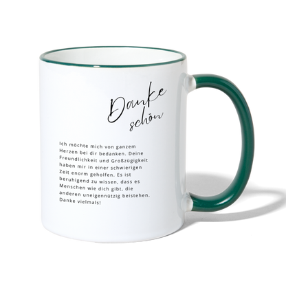 Tasse "Dankeschön" (Schwierige Zeit) - Weiß/Dunkelgrün